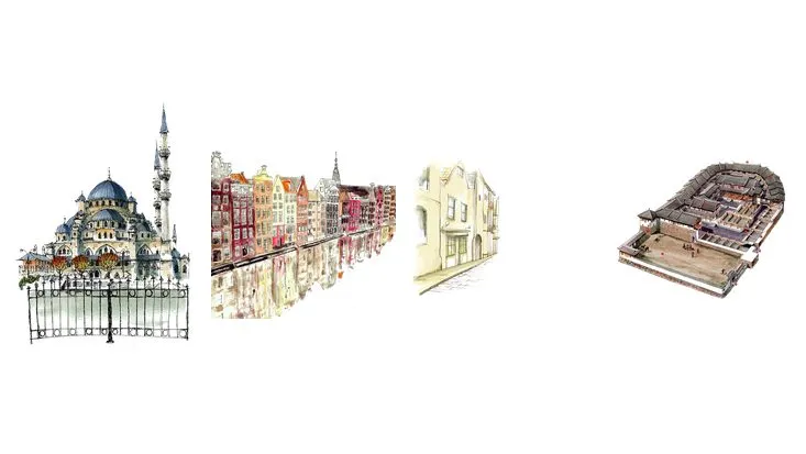 手绘世界知名建筑景点免抠贴纸装饰素材图片 - 封面预览