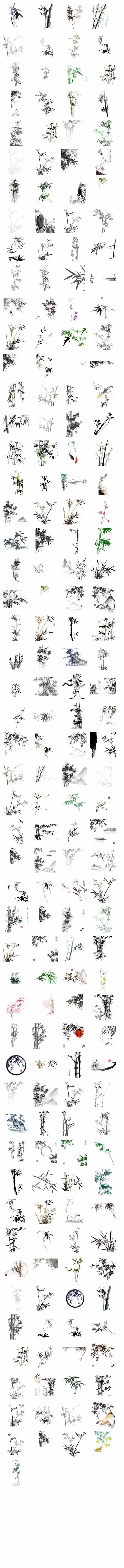 国风水墨竹子免抠贴纸素材 传统中式国画竹元素装饰图片 - 模板内页详情长图