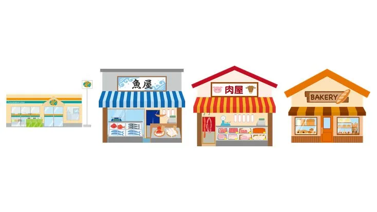 卡通日式商业街店铺免抠贴纸素材 便利店鱼屋肉屋面包店商铺插画图片 - 封面预览