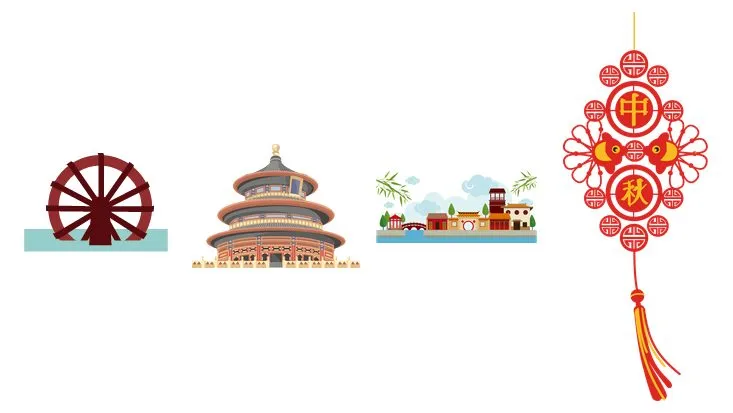 中国风传统古建筑景点民俗元素免抠贴纸图片素材 - 封面预览