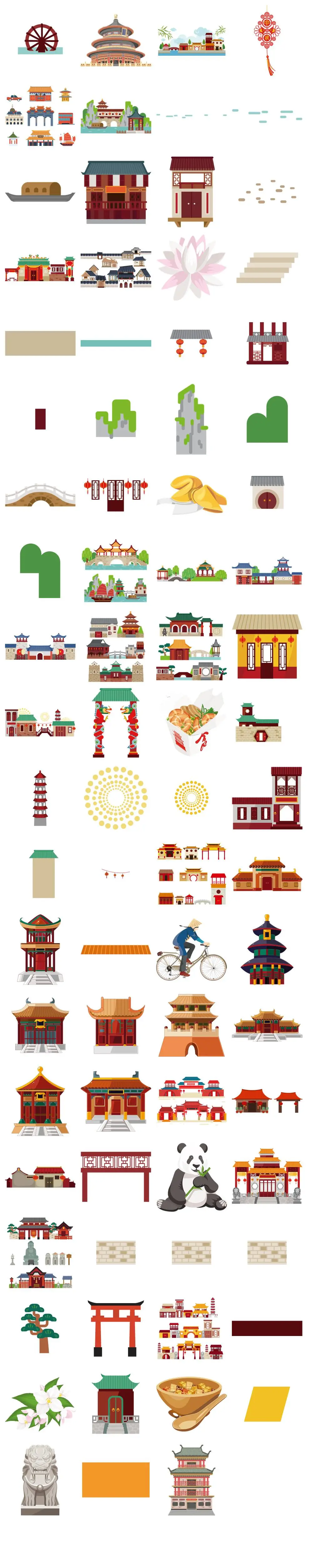 中国风传统古建筑景点民俗元素免抠贴纸图片素材 - 模板内页详情长图