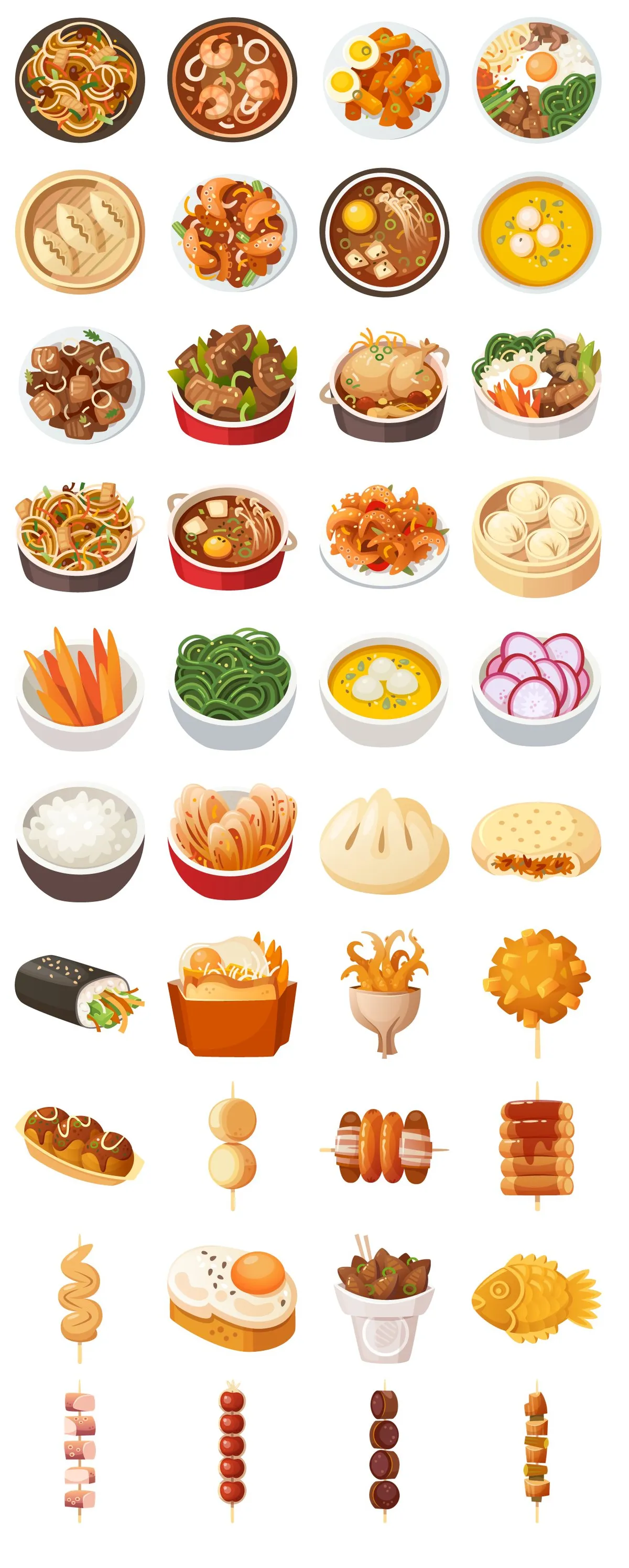 韩式美食料理免抠贴纸素材图 包含主食汤品小吃等多种餐食元素 - 模板内页详情长图