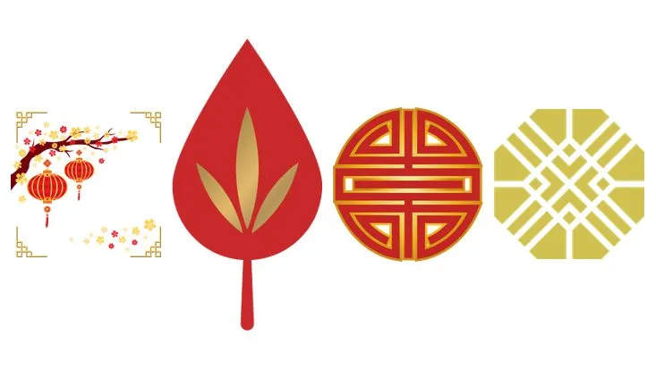 中国传统红金纹样免抠贴纸素材图片 适用于节日国风装饰设计 - 封面预览