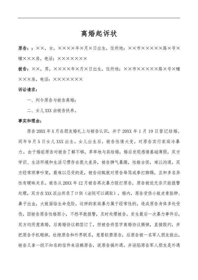 离婚起诉状标准法律文书Word模板 适用于诉讼离婚起诉提交使用 - 封面预览