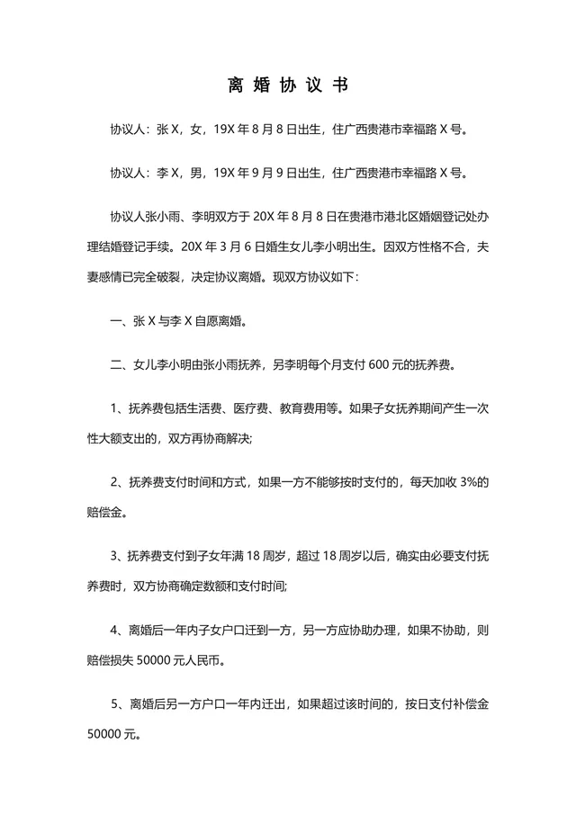 有子女夫妻协议离婚财产债务分割子女抚养约定离婚协议书DOCX文档 - 封面预览