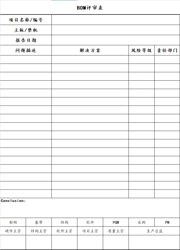 产品物料BOM评审登记Excel表格 项目物料问题审核跟踪记录模板 - 第1页