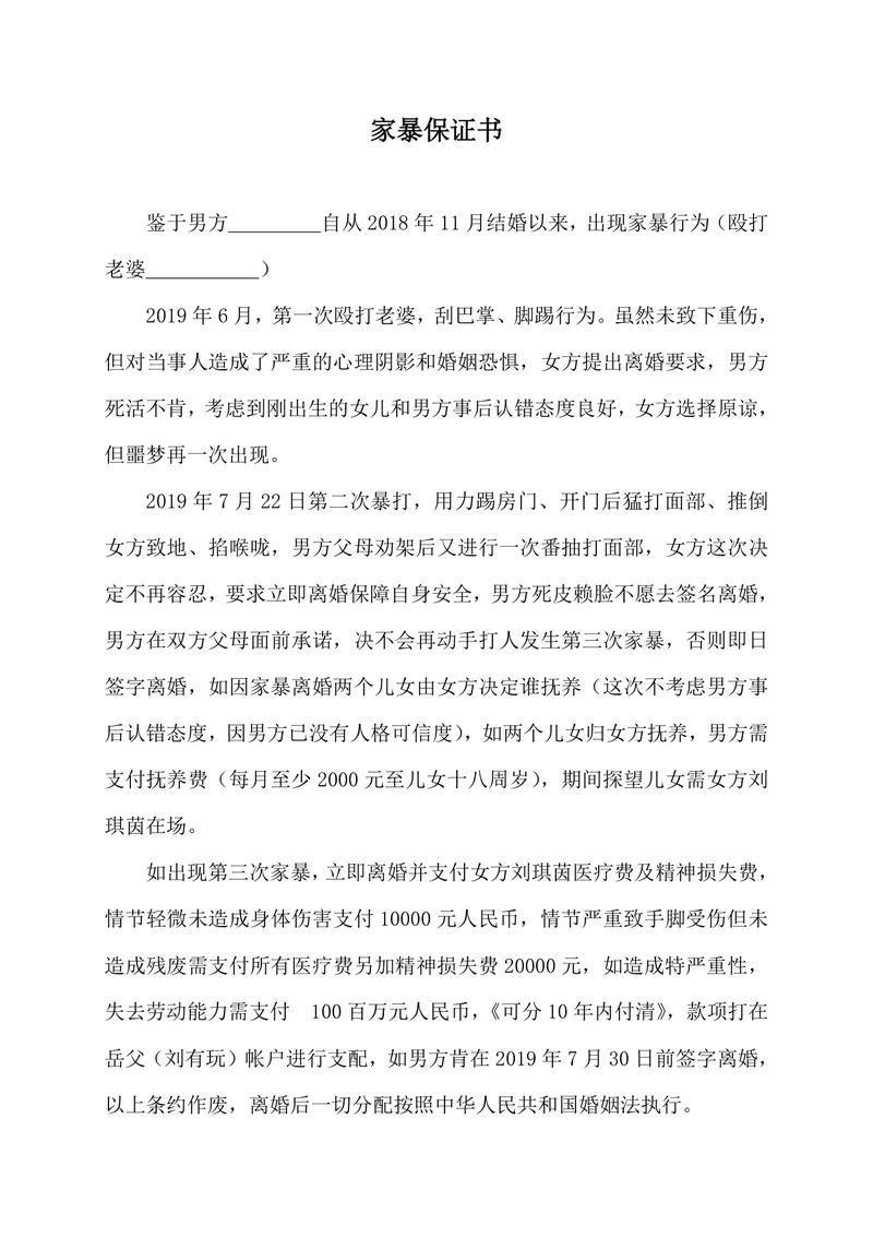 家暴保证书附带离婚约定权益保障法律文书Word模板 - 封面预览