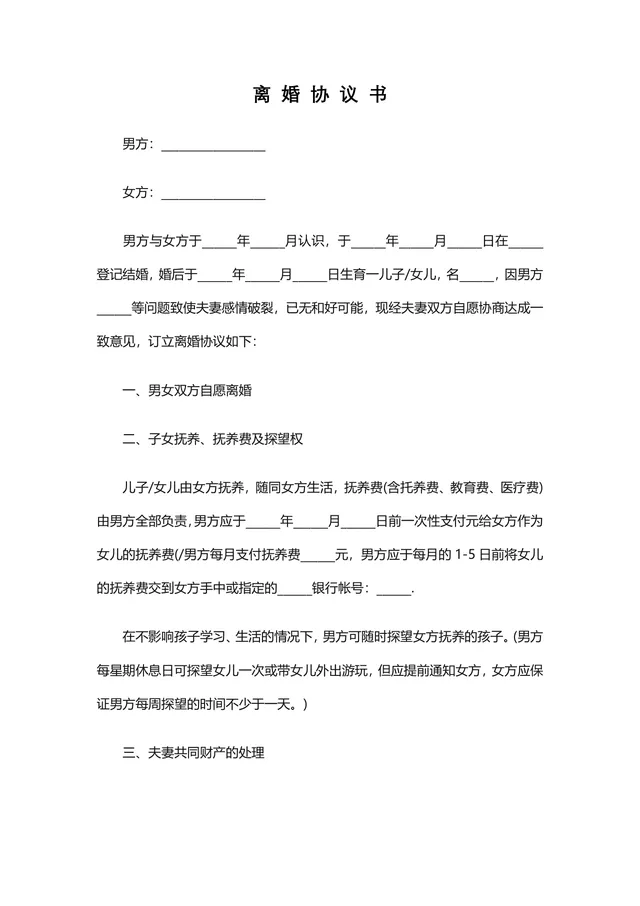 通用规范离婚协议书DOCX文档模板 含子女抚养财产分割债务处理条款 - 封面预览
