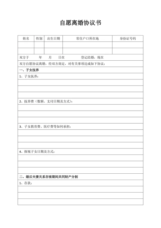 夫妻自愿离婚协议书规范填写参考DOCX文档模板 - 封面预览